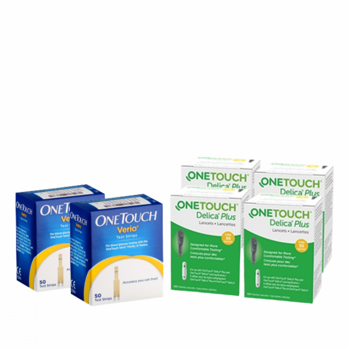 OneTouch Verio Test Strip Value pack - 2 pack of 50s + 4 packs of OneTouch Delica plus Lancet 25s | Virtually Painfree Testing 
