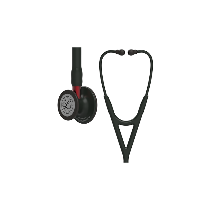 Littmann Cardiology IV Diagnostic Stethoscope, Black-Finish Chestpiece, Black Tube, Red Stem and Black Headset, 27 inch, 6200