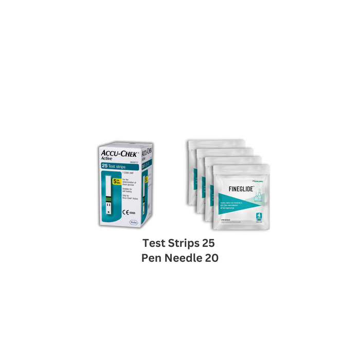 Accu chek Active Test strips (25) & Terumo Insulin Pen Needle (15 + Free 5 Needles) COMBO