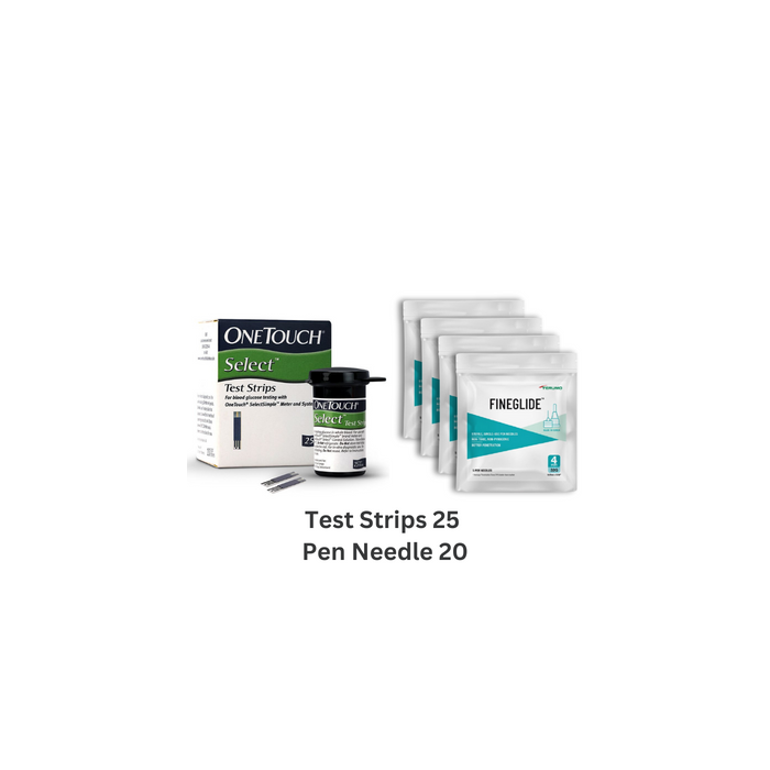 OneTouch Select Test Strips 25 & Terumo Insulin Pen Needle (15 + Free 5 Needles) COMBO