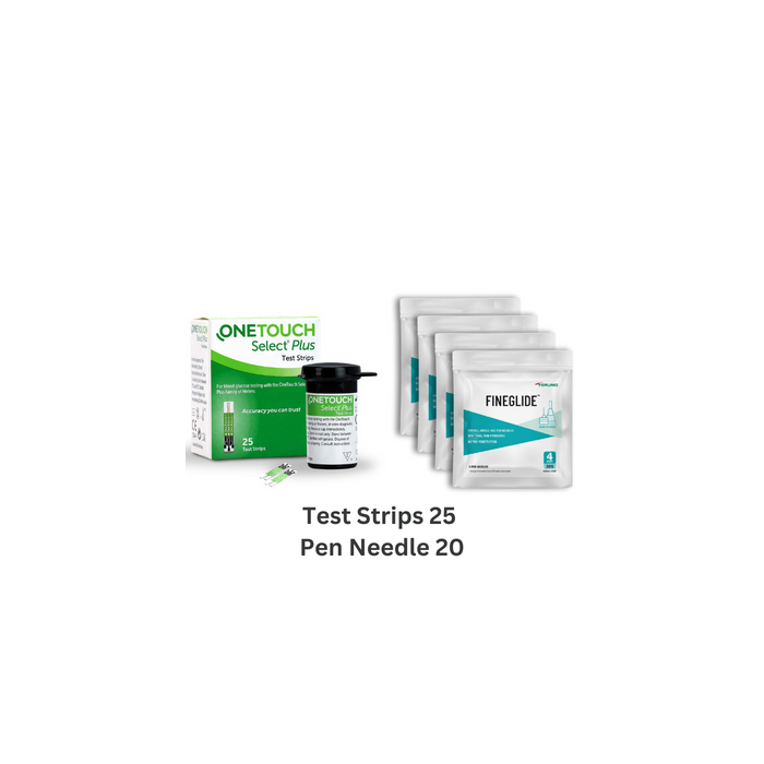 OneTouch Select Plus Test Strips (25) & Terumo Insulin Pen Needle (15 + Free 5 Needles) COMBO
