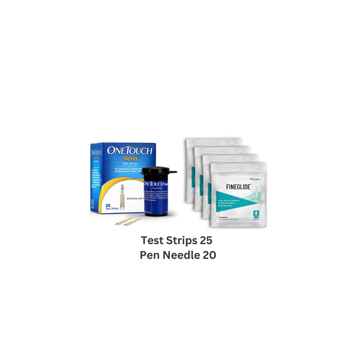 OneTouch Verio Test Strips (25) & Terumo Insulin Pen Needle (15 + Free 5 Needles) COMBO
