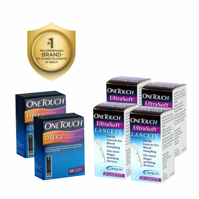 OneTouch Ultra Test Strips 100s Pack + 4 *25s OneTouch Ultrasoft Lancets