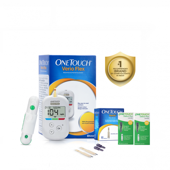 OneTouch Verio Flex Blood Glucose Meter For Sugar Test Kit | Includes Blood  Glucose Monitor, Lancing Device, 10 Sterile Lancets, and Carrying Case