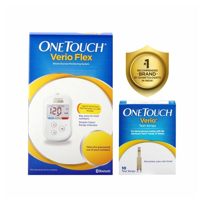 OneTouch Verio Flex Blood Glucose Monitor with OneTouch Reveal mobile application(FREE 10 strips + lancing device + 10 lancets)