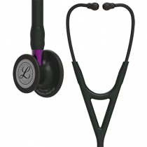 Littmann Cardiology IV Diagnostic Stethoscope,  Black-Finish Chestpiece, Black Tube, Violet Stem and Black Headset, 27 inch, 6203