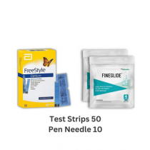 Abbott Freestyle Optium Glucose Test Strip (50) & Terumo Fineglide Insulin PEN Needle (10Needles)