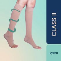 Sorgen Classique (Lycra) Medical Compression Stockings for Varicose Veins Class 2 Knee Length in Eco-Friendly Zip Pouch. (Small)