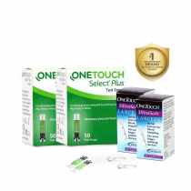OneTouch Select Plus Test Strips | Pack of 100 Strips with 50 OneTouch Ultrasoft Lancets | Blood Sugar Test Machine Testing Strips | Global Iconic Brand | For use with OneTouch Select Plus Simple Glucometer