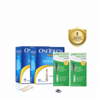 OneTouch Verio Test Strips | Pack of 2 x 50s Test Strips along with 2 packs of Delica Plus Lancets 25s | Blood Sugar Test Machine Testing Strips | Global Iconic Brand | For use with OneTouch Verio Flex Glucometer