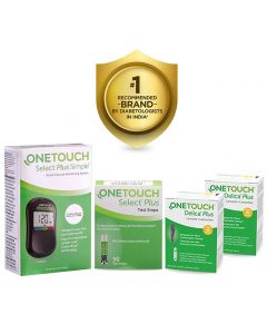 OneTouch Select Plus Simple Glucometer Value-Pack (Free:10 Test Strips + 10 Lancets + 1 Lancing device) with pack of 50 strips + 2 packs of 25 lancets | Simple & Accurate Blood Glucose Testing Meter 