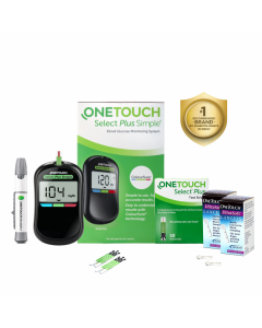 OneTouch Select Plus Simple glucometer machine with 50 Test Strips and 50 additional Ultrasoft Lancets (total 60 lancets) | Simple & accurate testing of Blood sugar levels at home | Global Iconic Brand