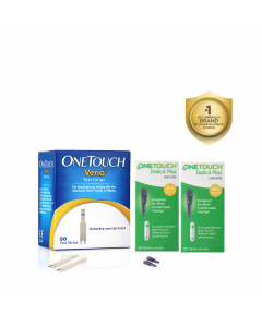 OneTouch Verio Test Strips | Pack of 50 Test Strips along with 50 Delica Plus Lancets | Blood Sugar Test Machine Testing Strips | Global Iconic Brand | For use with OneTouch Verio Flex Glucometer